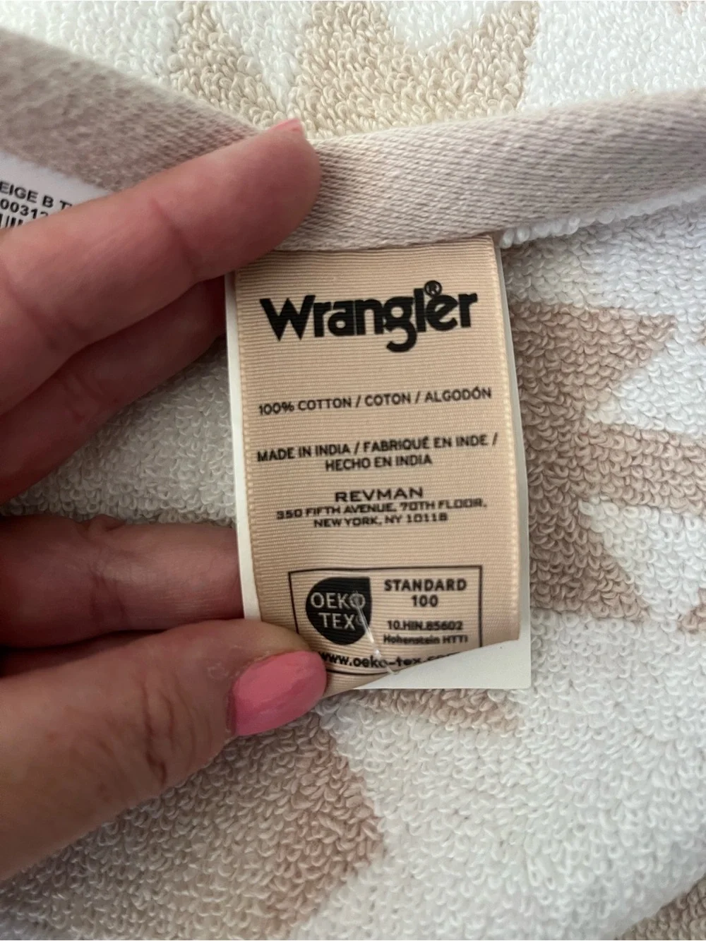 Wrangler Beige & White Aztec Pattern Bath and Hand Towel Set